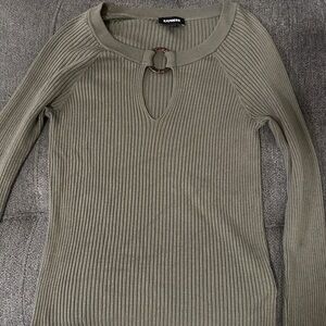 Express Khaki Ribbed Knit Top